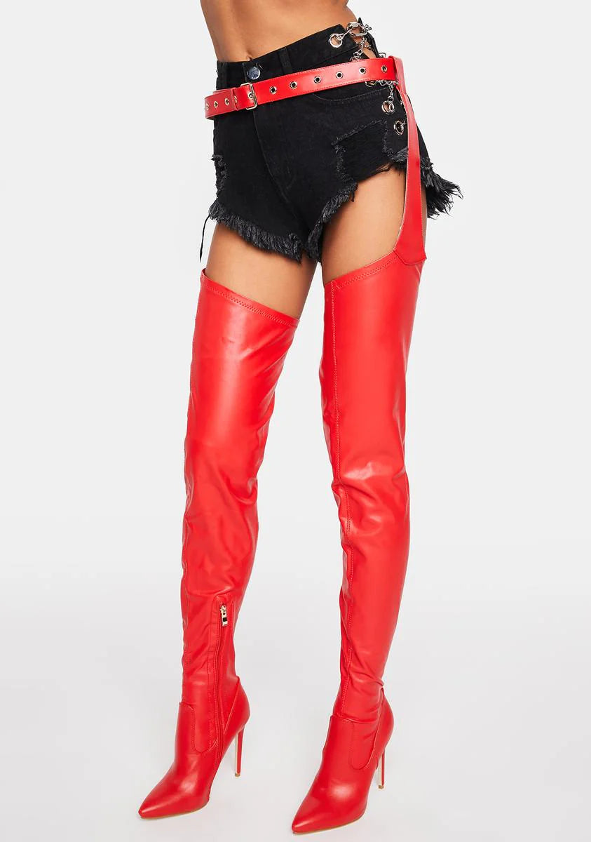 Red I'm Movin On Belted Stiletto Boots