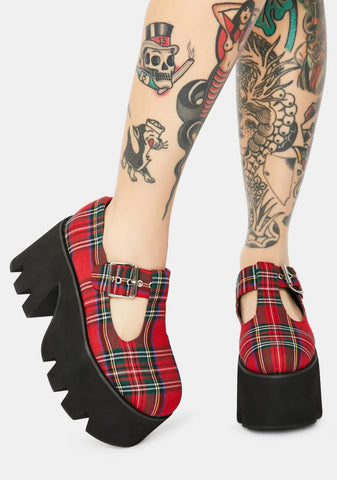 Tee Tartan Platform Mary Janes