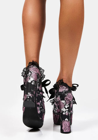 Mauve Fanged Faerie Brocade Mary Janes