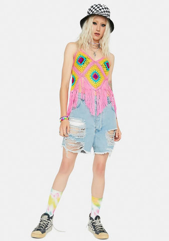 Fields Of Sunlight Crochet Fringe Top