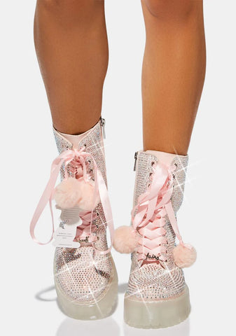Pink Rhinestone Combat Boots