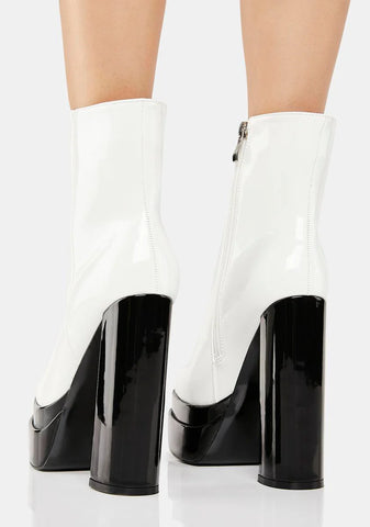 White Mateo Patent Platform Boots