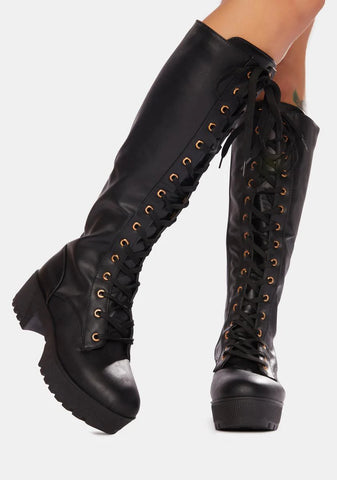 Night Pick Me Up Knee High Combat Boots