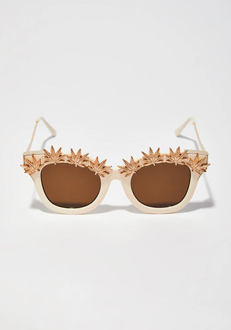Weed Leaf Embellished Sunglasses