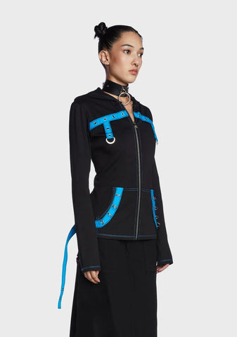 Black/Blue Multi Eyelet Hoodie
