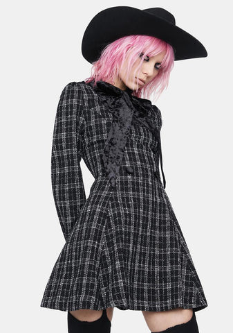 Bow Collar Plaid Dress