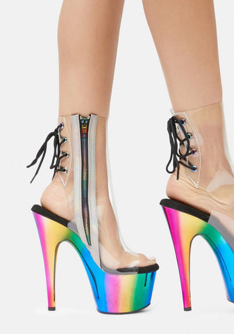 Rainbow Chrome Adore Platform Heels