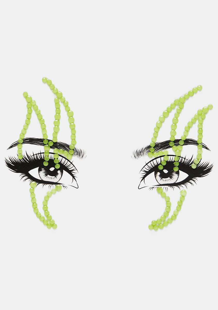 Green Flame On Rhinestone Face Gems