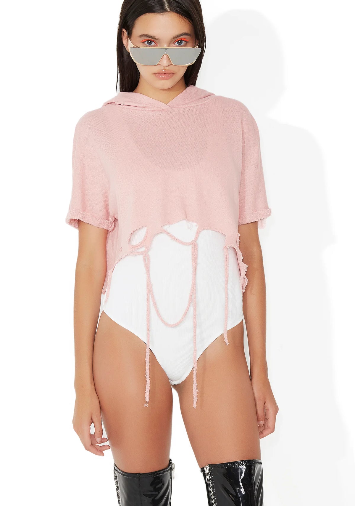 Total Knockout Distressed Crop Hoodie