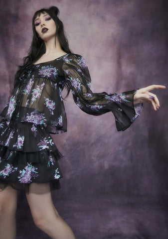 Thorns And Thistles Chiffon Floral Peasant Blouse