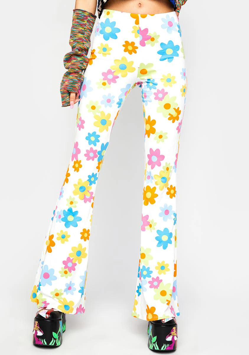 Ivory Bouncing Back Floral Flares