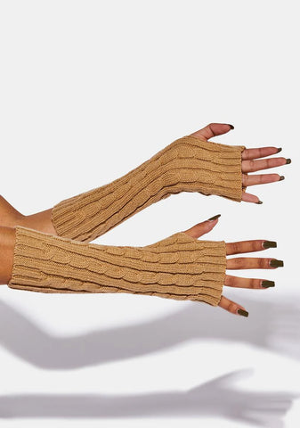 Atmosphere Tan Cable Knit Arm Warmers