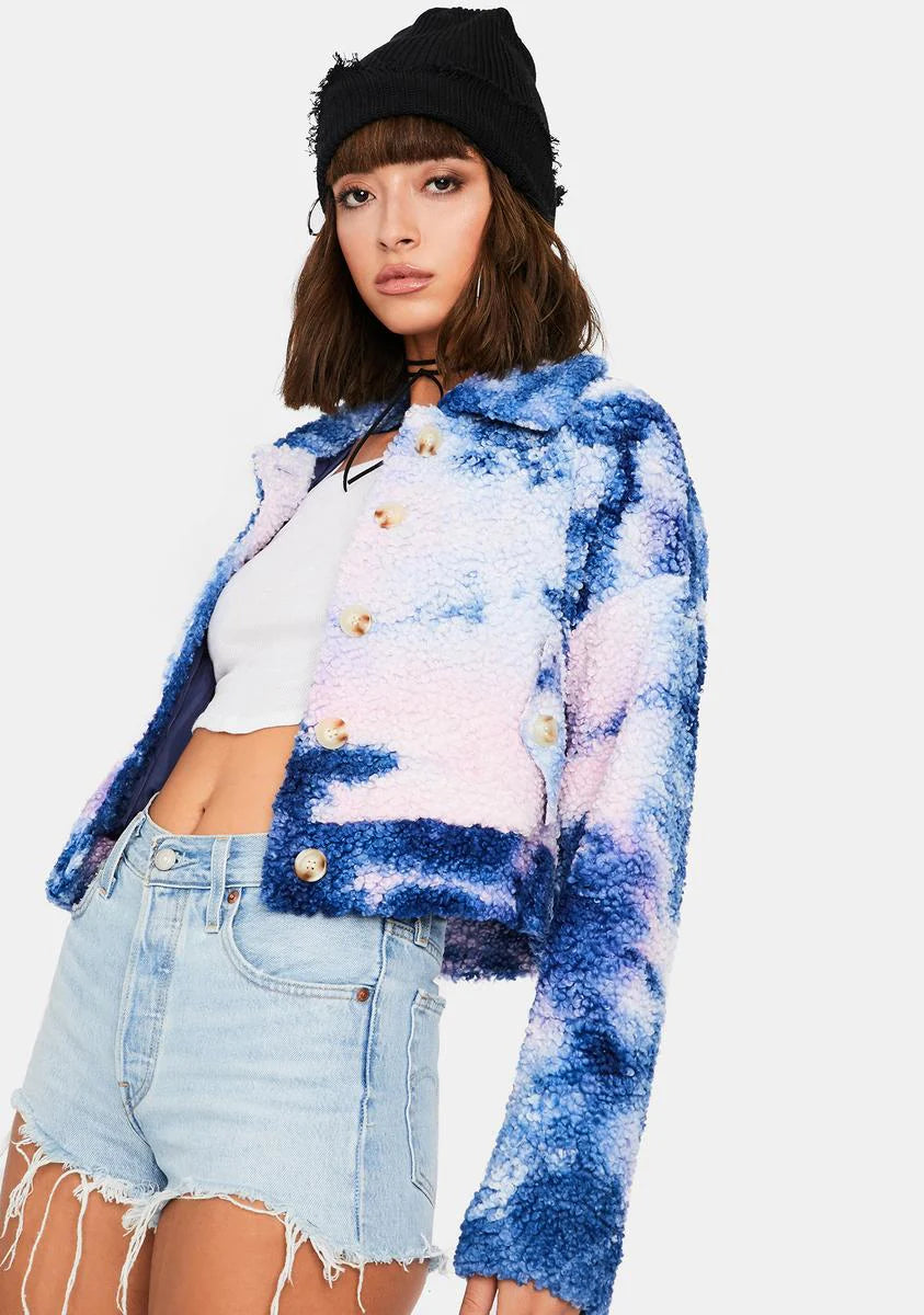 Sherbet All Bundled Up Tie Dye Sherpa Jacket
