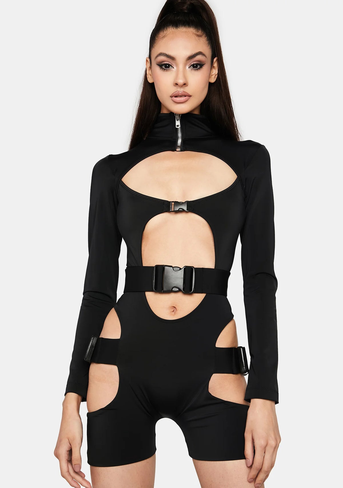 Buckle Long Sleeve Cut-Out Bodysuit