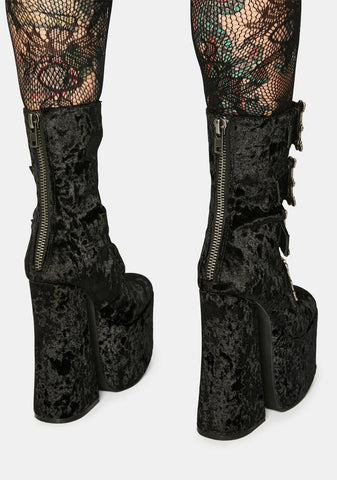 Through The Woods Velvet Buckle Platforms