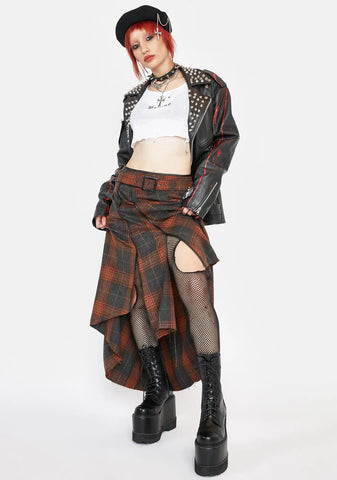 Permutation Plaid Asymmetrical Skirt