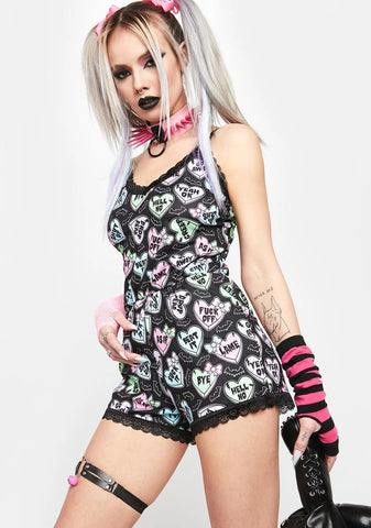 Creepy Candy Hearts Lace Romper