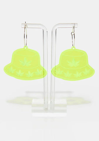 Neon Green Bucket Hat Hoop Earrings