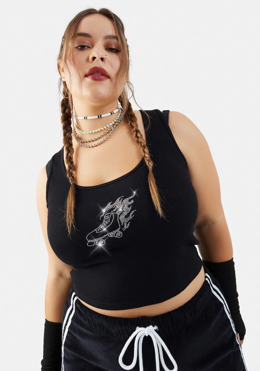 Plus Bite The Dust Rhinestone Crop Tank