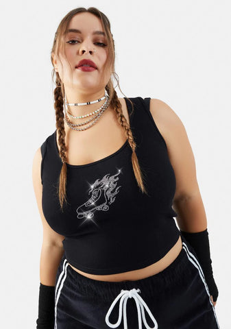 Plus Bite The Dust Rhinestone Crop Tank