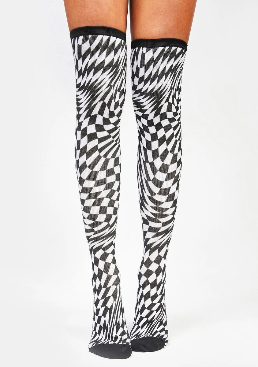 Warp Speed Checkered Thigh Highs