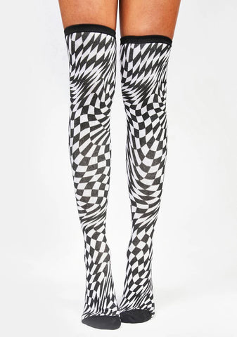 Warp Speed Checkered Thigh Highs