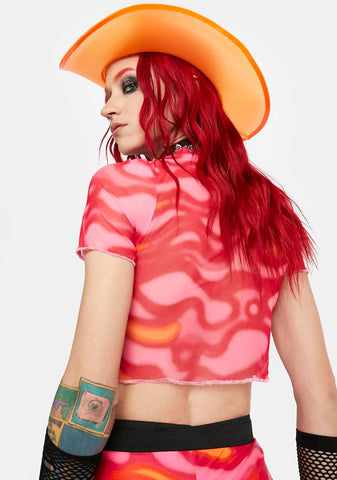 Pink Lava Feral Tiger Mesh Top