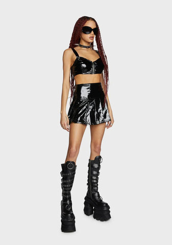 Vinyl Pleated Mini Skirt