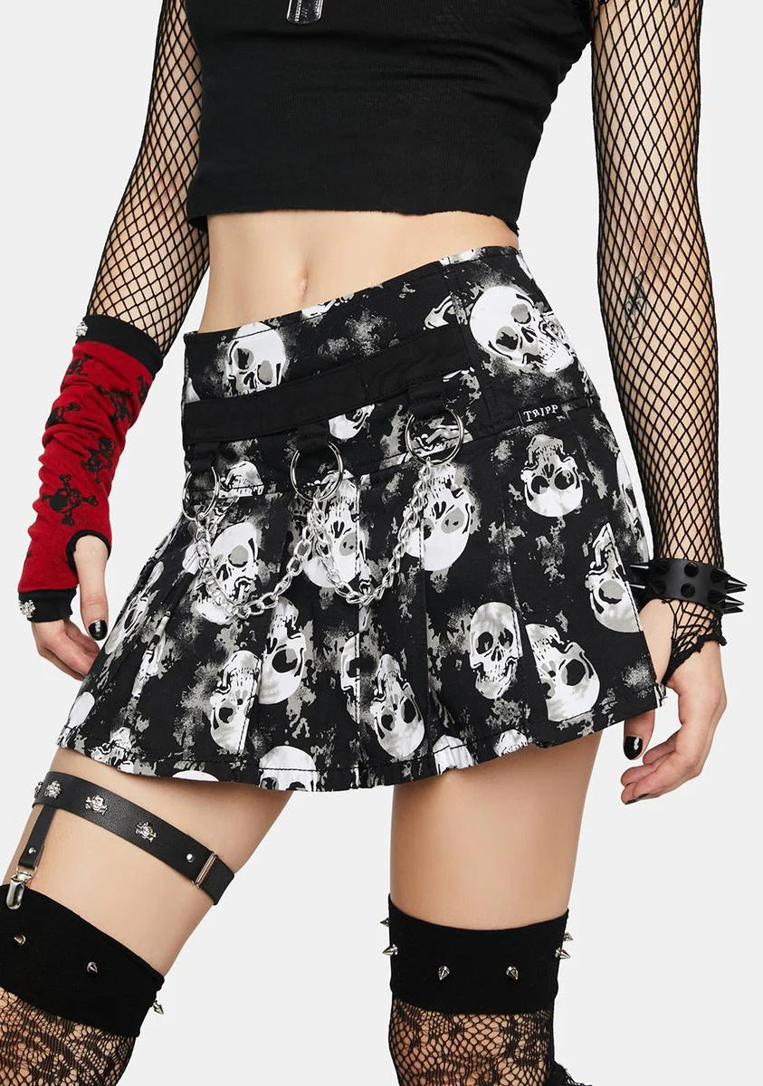 Shadow Skull Mary Chain Pleated Skirt