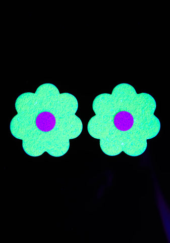 Lemon Lime Sparkle Flower UV Reactive Pasties