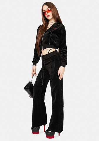 Noir Velvet Flame Track Pants