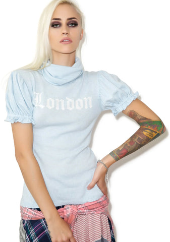 I Love London Edwardian Sleeve Turtleneck - Light Blue