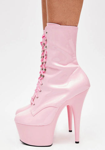 Adore-1020 Platform Ankle Boots-Baby Pink