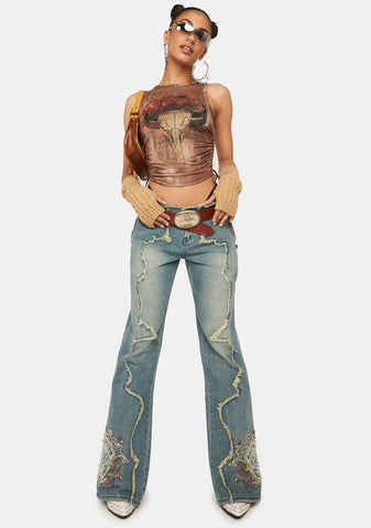 Crimson Rose Embroidered Jeans