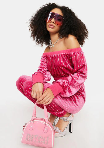 Such A Fan Rhinestone Velour Pants Set