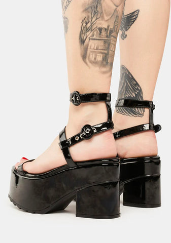 Patent Heeled Platform Sandals