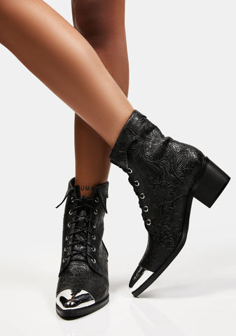 Paranormal Plans Embossed Ankle Boots