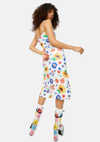 Here Comes The Sun Floral Mesh Midi Dress