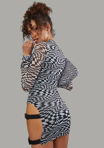 Warped Realm Checkered Mesh Mini Dress