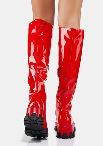 Red Excision Knee High Boots