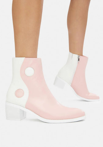 Pink Balancing Act Vegan Leather Boots