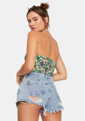 Light Wash Distressed Denim Shorts