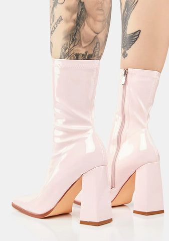 Pink Basil Patent Sock Boots
