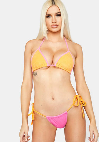 Pink Toweling Holidae Tie Bikini Bottoms