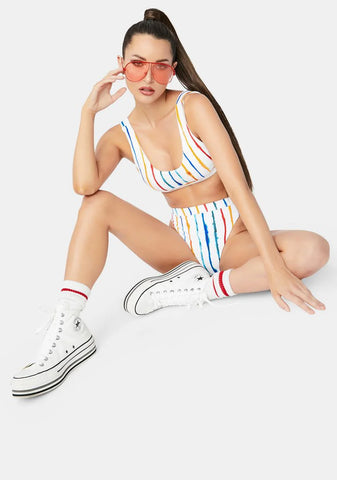 Watercolor Multi Stripe Festival Bikini Top