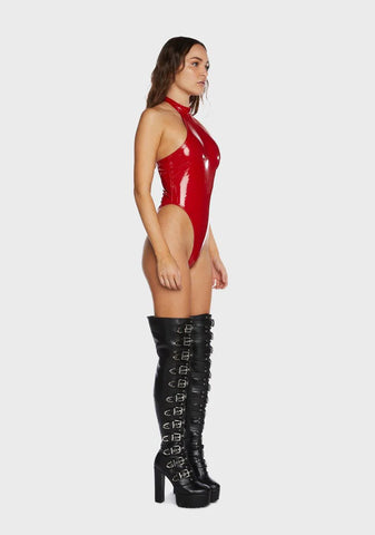 Liquid Diamonds Vinyl Halter Bodysuit