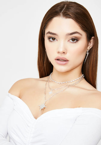 Icy Stars Align Layered Necklace