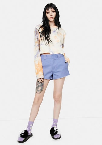 Chambray Blue High Rise Worker Shorts