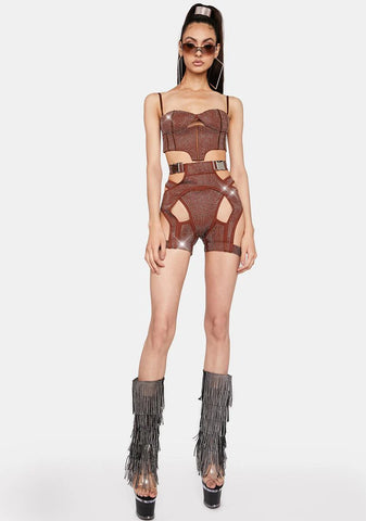 Brown Morph Rhinestone Bustier