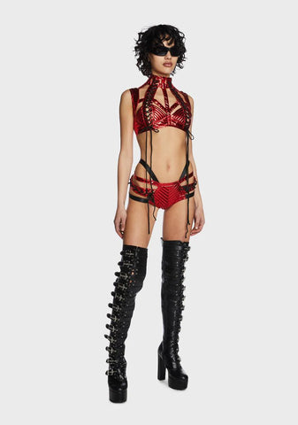 Rude Awakening Harness Bra Top - Red